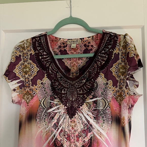 ONE WORLD Multicolor Patterned Short Sleeve Top - Picture 2 of 4